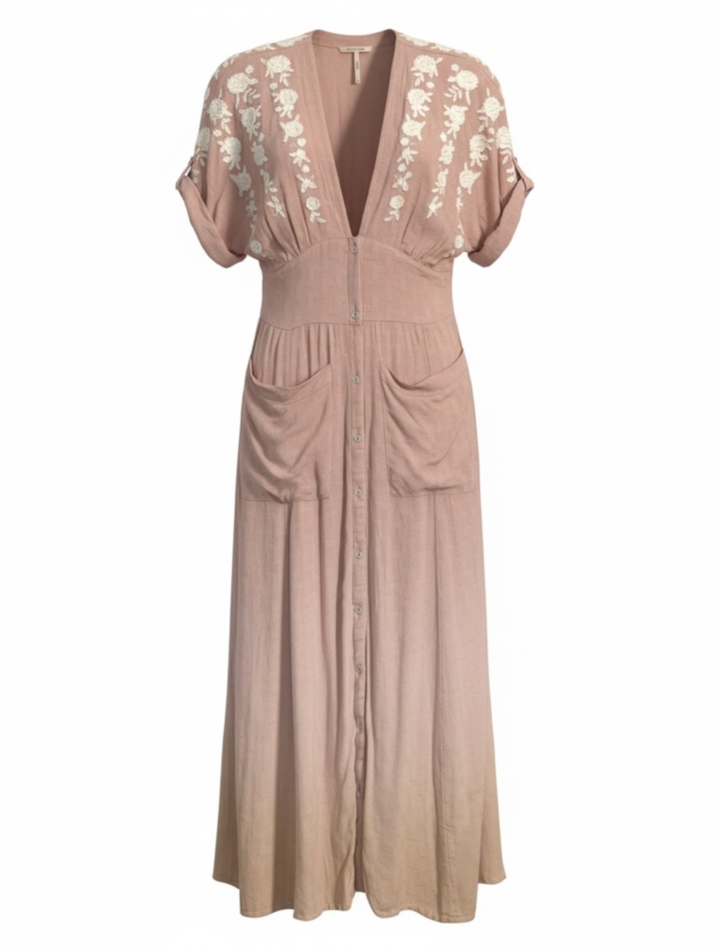 Free People Morning Meadows Embroidered Midi Dress Pink